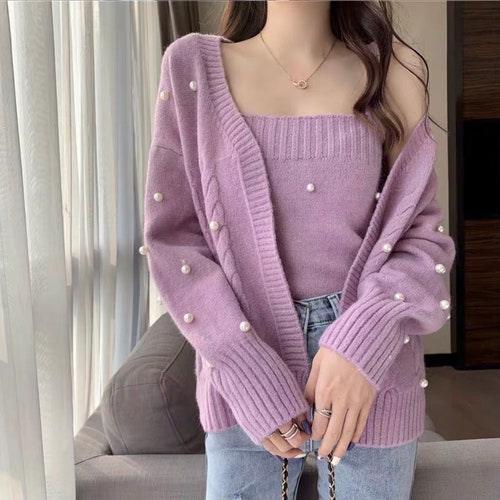 pink and purple cardigan