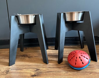 Elevated wooden dog bowl – Height-adjustable feeding station for dogs, ergonomic and non-slip, healthy feeding bowl for large dogs and dogs with joint problems