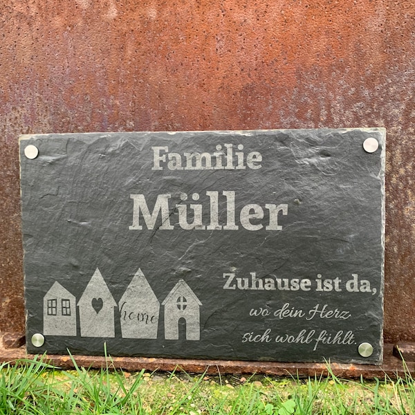 Türschild personalisiert Naturschiefer | Namensschild | Familienschild | Eigenheim | Haustürschild für Eingangsbereich