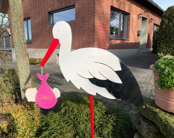 Personaliserter Klapperstorch aus Holz Baby-Ankündigung mit Gravur Geburtsgeschenk  Deko für Garten, Geburt Baby