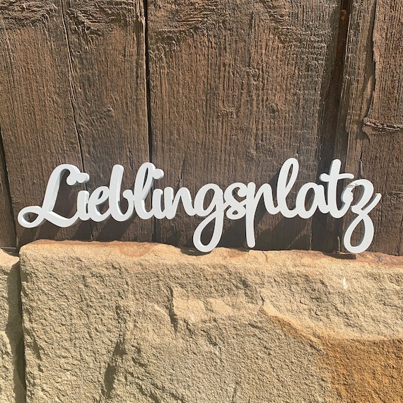 Lieblingsplatz Schriftzug aus Holz Dekoration für zu Hause Designschriftzug  3D Wandtattoo Wanddeko Gartendeko