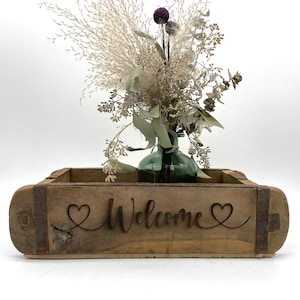 Ziegelform "WELCOME", Aufbewahrung, Holz Vintage personalisierbar, rustikale Deko aus Altholz