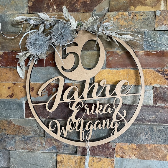 Jubiläumskranz mit Trockenblumen, Jubiläum, 25 Jahre, 50 Jahre, Goldhochzeit, Silberhochzeit, Hochzeitstag, personalisiert, Geschenk