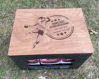 Beer crate seat handball, wood, personalized, gift for men, mobile beer bench, Father's Day, beer crate seat, seat cover for beer crate