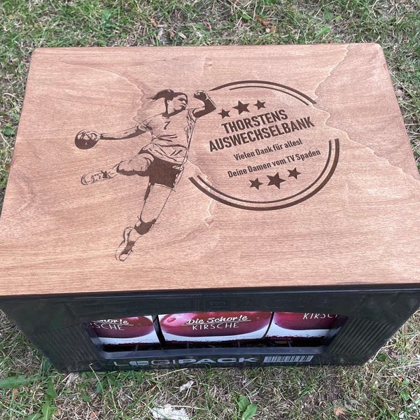 Bierkastensitz Handball, Holz, personalisiert, Geschenk für Männer, Mobile Bierbank, Vatertag, Bierkistensitz, Sitzauflage für Bierkiste