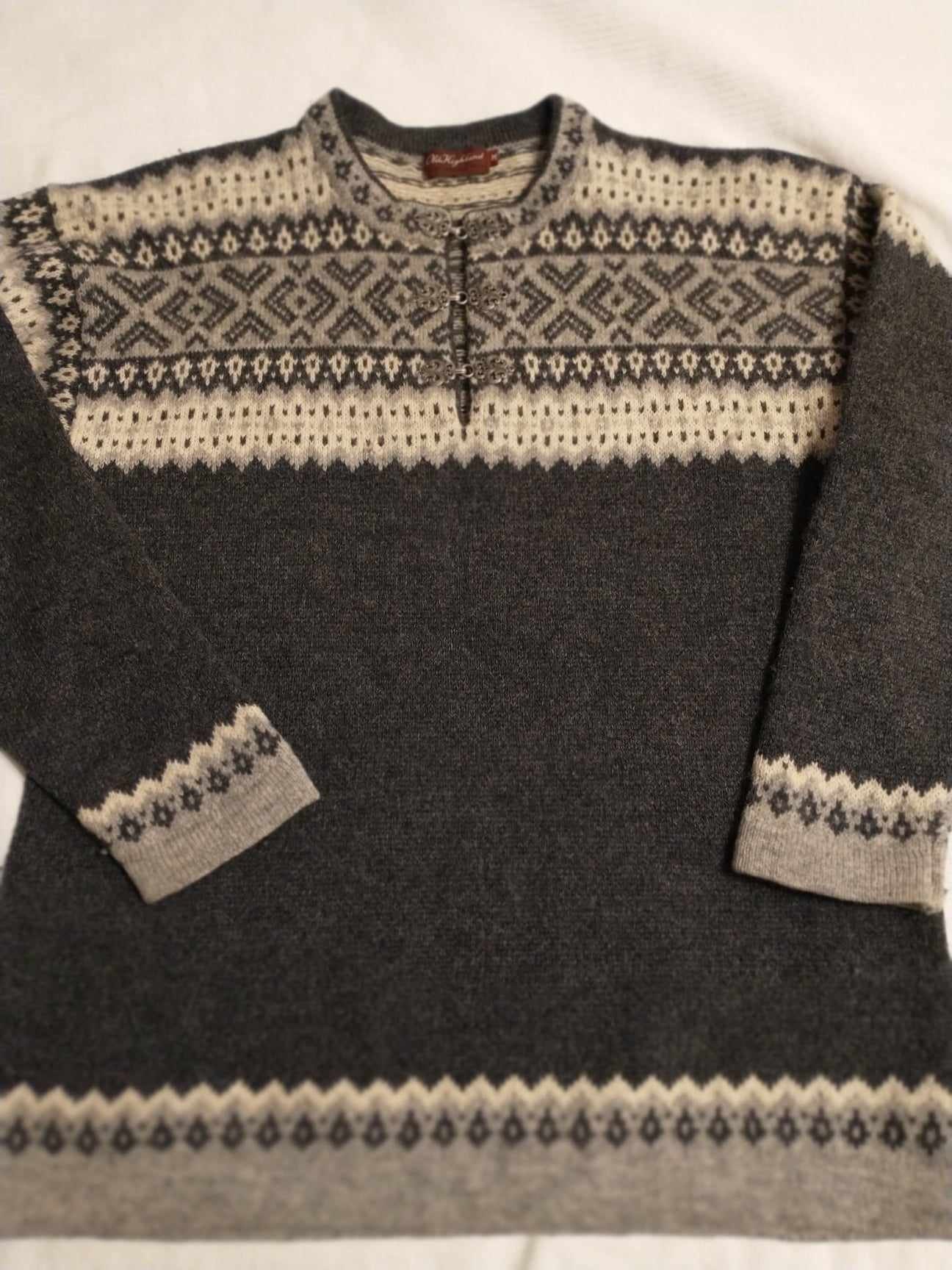 ☺*︎様 OLD Lambs wool sued knit Old Highland Knitted Wool Men's Sweater With Pewters Clasps