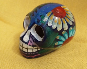 Ceramic Handpainted Sugar Scull Mexican Pottery Art