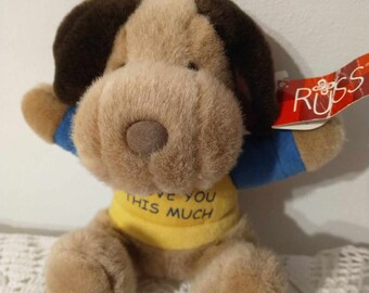 Russ Beige Puppy Dog I Love You This Much  Soft Plush Toy Stuffed