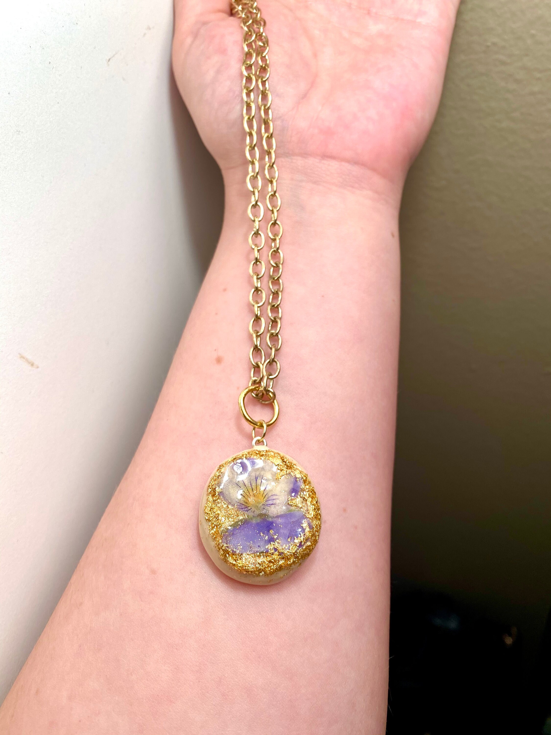 Clay pansy pendant resin necklace Etsy