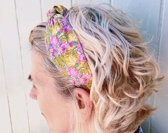 Yellow Knot Headband, Liberty Hairband For Women, Wide Top Knot, Floral Headpiece, Flower Alice Band, Ladies Turban Head Wrap, Gift For Her