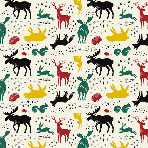 Hudson Forest Animals Fabric, Camelot Fabrics, 100% cotton