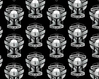 Mandalorian Helmet Black Fabric, Camelot Fabrics, 100% Cotton