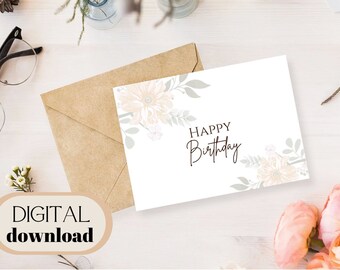 Cartão de aniversário floral para impressão digital