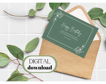 Cartão de aniversário elegante verde floresta com impressão digital