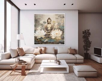 Arte de la pared de la sala de estar de la meditación de Buda