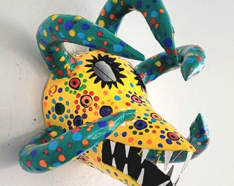 Ancien Masque De Carnaval / Fairground - Tête Complète En Papier Mâché, Vintage