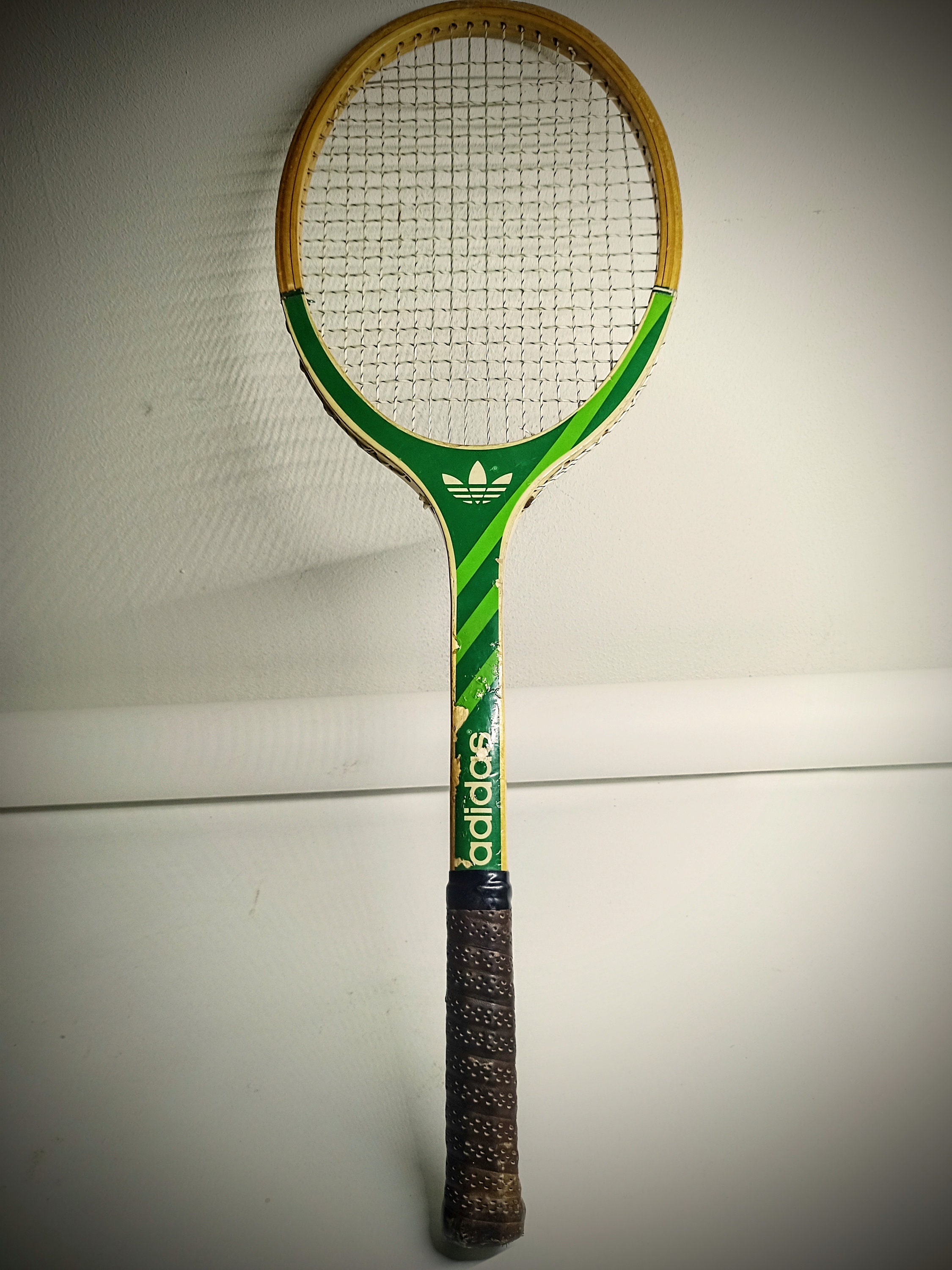 Vintage ADIDAS GREEN Tennis Racket Junior Rare. Cool Deco or Use