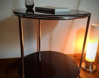 Vintage Ikea STRIND BLACK Glass and Metal Rolling Side Table