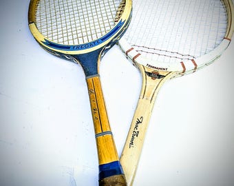 Set of Two cool 1960&#39;s Vintage wooden tennis rackets &quot;FREGATE and Mac TREVOR tournament&quot; lovely vintage condition