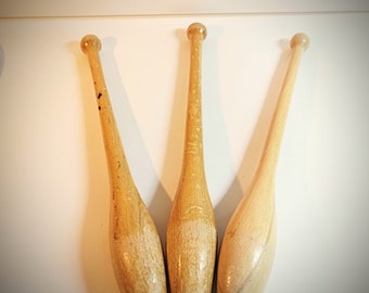 set of 3 Vintage Bowling pins / wooden juggling cones