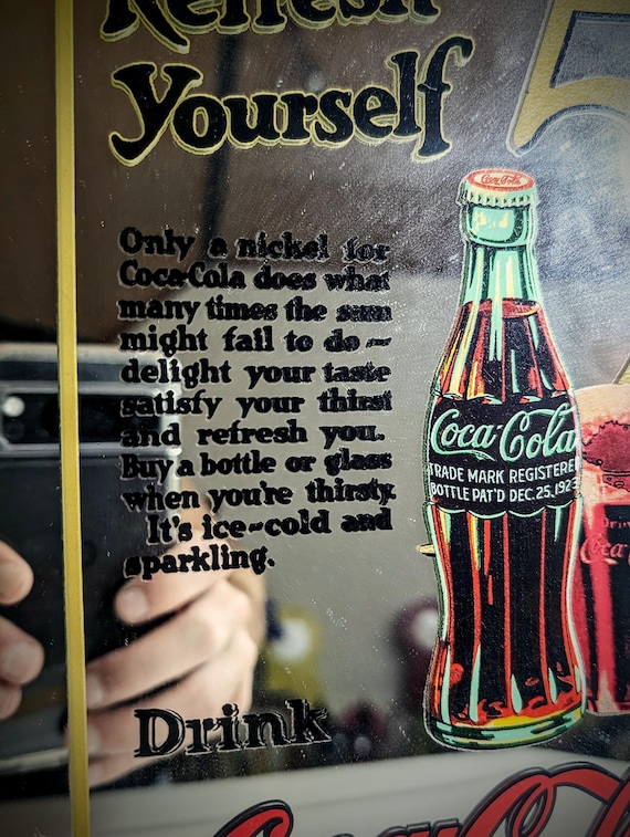 ビンテージコカ・コーラ広告アート特製ミラー Refreshing
