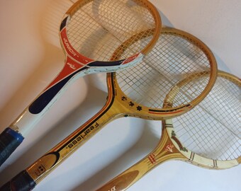 Set of THREE vintage used wooden tennis rackets Dunlop Maxply+Rucanor Fearless and sport point Junior