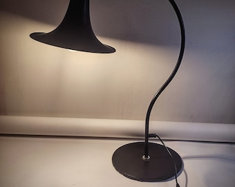 Beautifull 1970's O.m.i Black trumpet / witch hat desk lamp Danish design Börje Claes black horn lamp