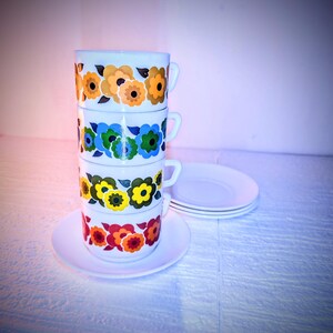 Lot De 3 Grandes Tasses Mug Arcopal Vintage - Motif Chocolat - Couleurs Vives - Occasion