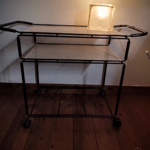 Rare Vintage servingtrolley designed by Niels Gammelgaard Ikea jaren 80's 90's design geperforeerd metal cocktail bar cart