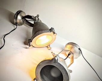 Pair of two Vintage Heavy Metal INDUSTRIAL spotlights wall lamps or table lamp
