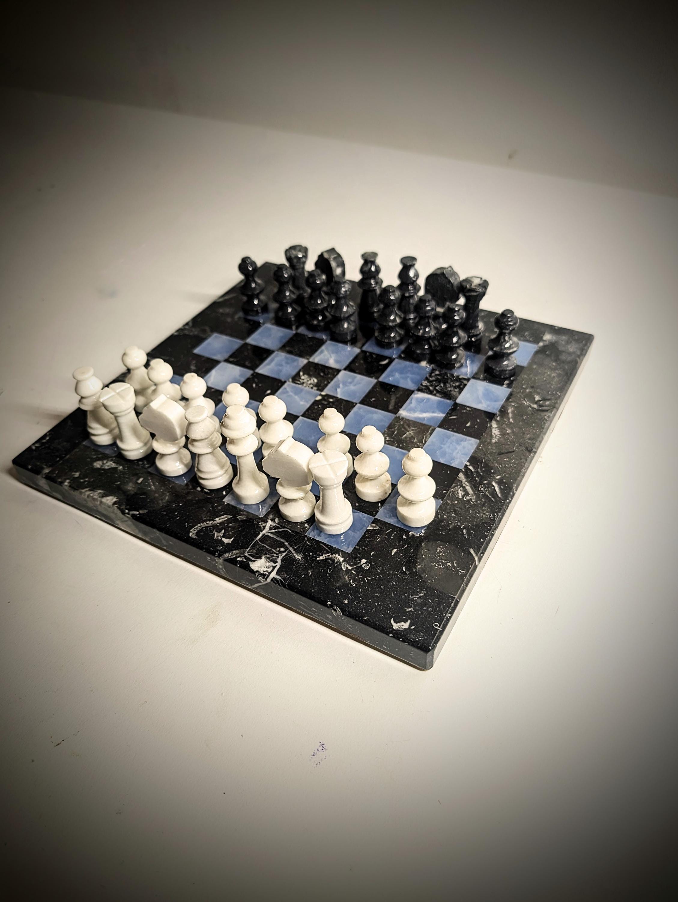Échiquier Marbre Naturel Vert Blanche Avec Echecs Marble Table Échiquier 40x40 e