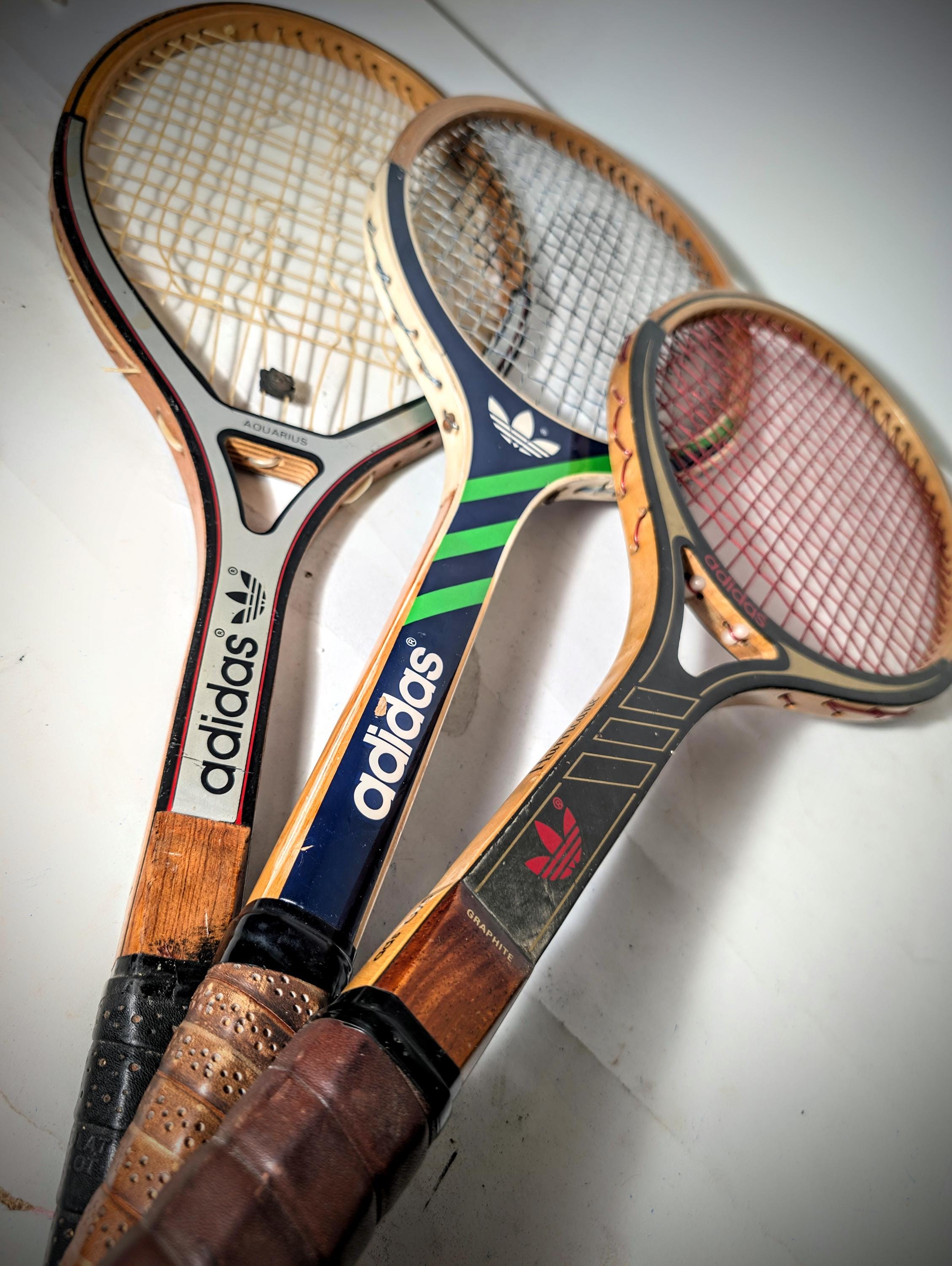 VINTAGE adidas アディダス ウッド 木製 テニスラケット a120 Rare Vintage Adidas Haillet Wooden Tennis Rackets Racquets