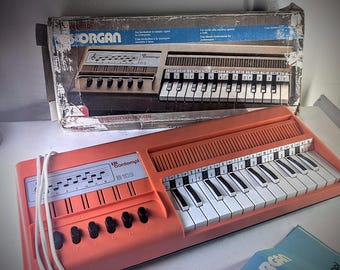 Vintage ORANGE Bontempi B103 Electric Chord Organ Made in Italy