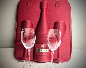 Piper Heidsieck Softshell champagne bottle bag with matching flutes - romantic gift set!