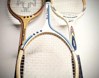 Vintage Set of THREE Vintage tennis rackets - vintage condition! 1970&#39;s Slazenger Oranties+ Rucanor FEARLESS and Blue Smash