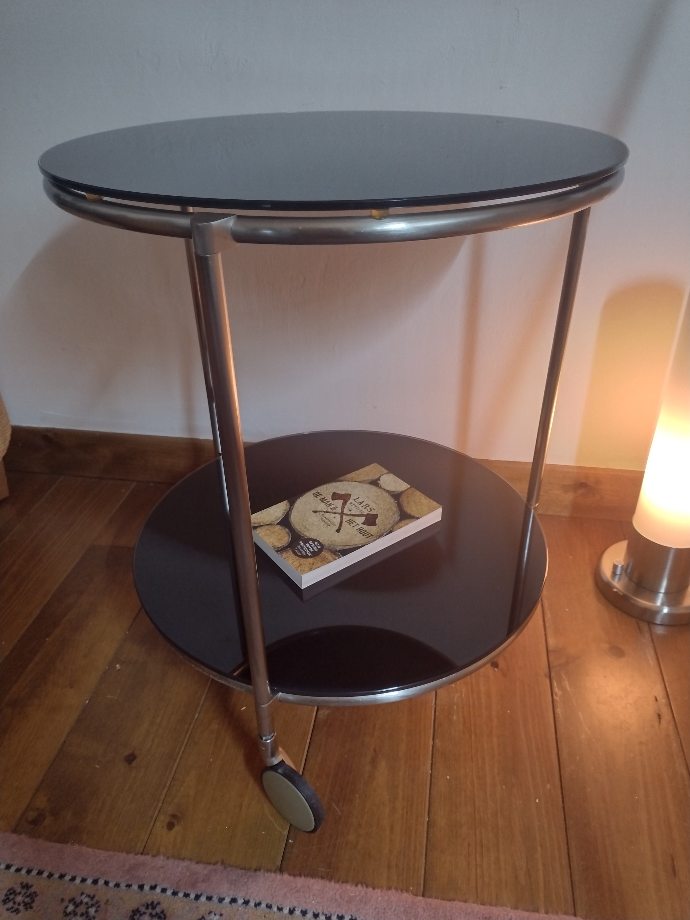 ヴィンテージIKEA STRIND BLACK ガラスと金属のローリングサイド ヴィンテージIKEA STRIND BLACK ガラスと金属のローリングサイド