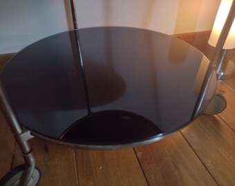 IKEA STRIND ガラステーブル　円形テーブル ヴィンテージIKEA STRIND BLACK ガラスと金属のローリングサイド