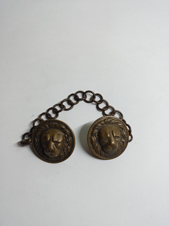 Antique Lion Head Cloak or Cape Clasp Fastener Cha