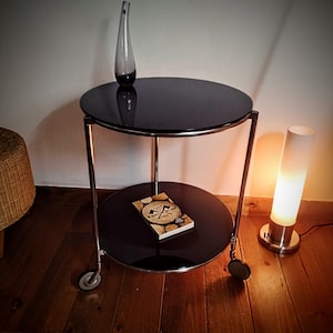 Vintage Ikea STRIND BLACK glass and metal rolling side table designed by Ehlen Johansson Round tubular bar cart serving table-only EU ship