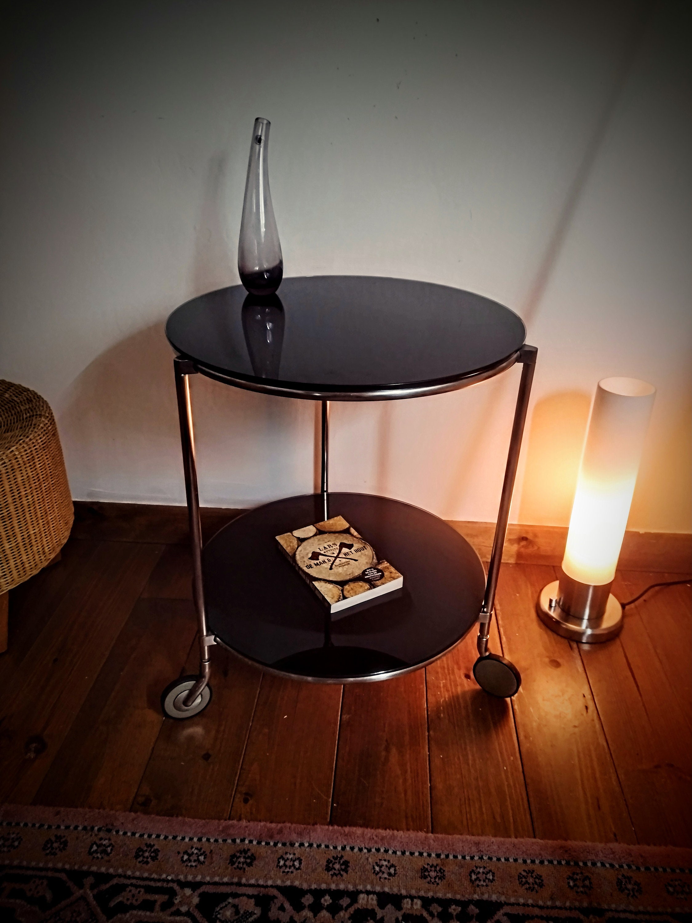 ヴィンテージIKEA STRIND BLACK ガラスと金属のローリングサイド ヴィンテージIKEA STRIND BLACK ガラスと金属のローリングサイド