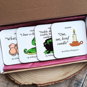 Macbeth Coaster Set - William Shakespeare - Macbeth - Macbeth Quotes - Shakespeare Insult - Funny - Macduff - Literary Gift