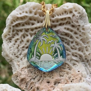 Sunrise Scene Vintage German Glass Intaglio Pendant