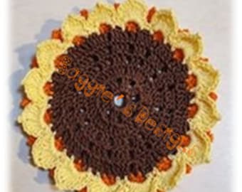 Crocheted Sunflower Coaster, Mini Doily PDF Pattern, Instant Download!!!