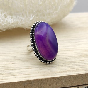 Purple agate ring, boho ethnic origin  - Size: 6