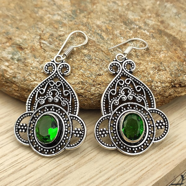 Boucles d'oreilles péridot, boucles d'oreilles en filigrane