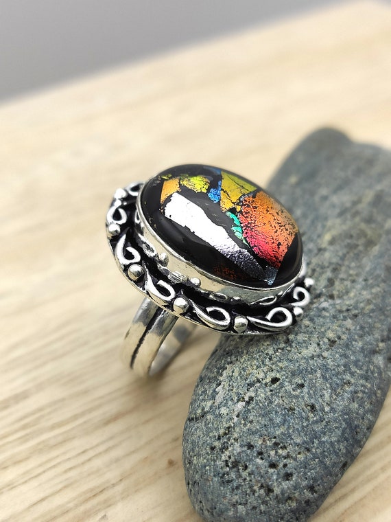 Dichroic Glass Ring of Indian Ethnic Origin Boho Style Size - Etsy
