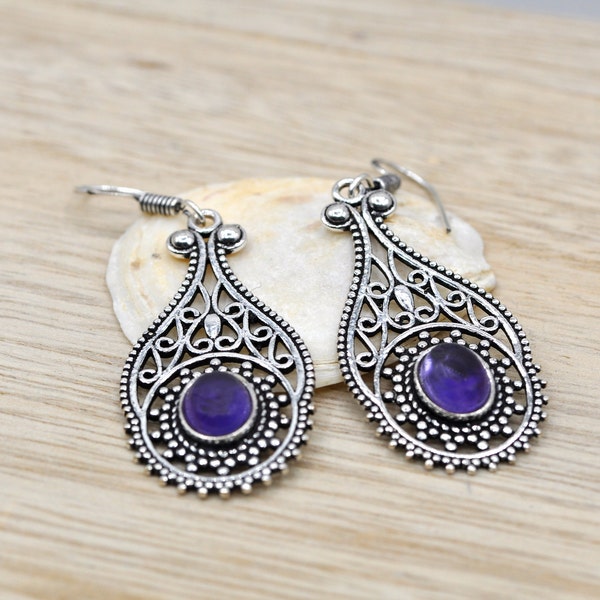 Boucles d'oreilles améthyste, boucles d'oreilles en filigrane