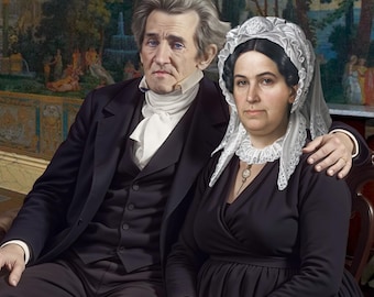 Andrew Jackson & Rachel Jackson lovingly sitting at the Hermitage Postcard based on his daguerreotype - Rachel's Portrait by R. Earl