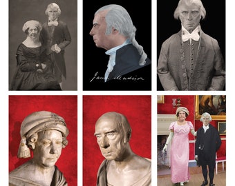 James Madison & Dolley Madison Postcard Pack (9 Cards) - Based Upon Their Life Masks - Montpelier - Founding Fathers by Digital Yarbs