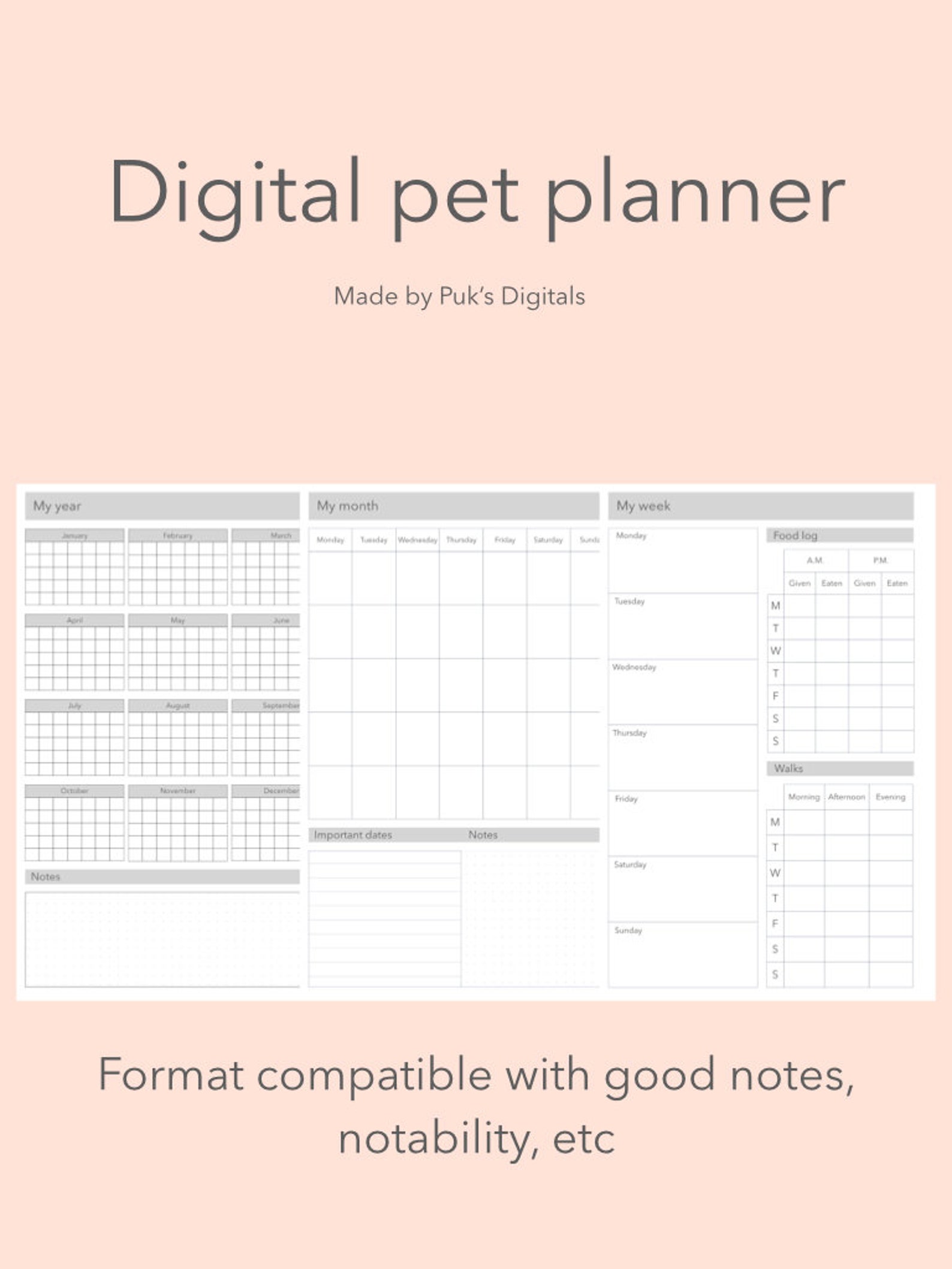 Digital Pet Planner Printable Pet Planner - Etsy UK